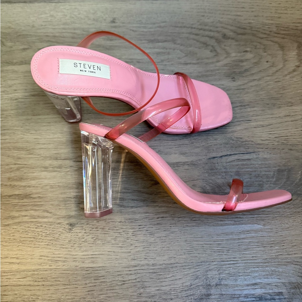 Steven New York by Steve Madden Jazmin Pink Transparent Heel Sandals Size 6.5